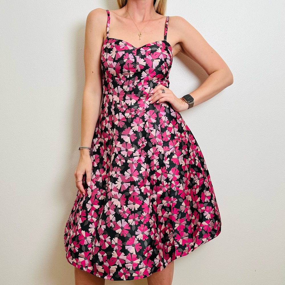 New Kate Spade Wallflower Jacquard Pink and Black Floral Midi Dress